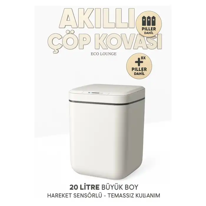 Akıllı Otomatik Kapaklı 20 Litre Çöp Kutusu Hareket Sensörlü Hijyenik Sessiz Ev Ofis