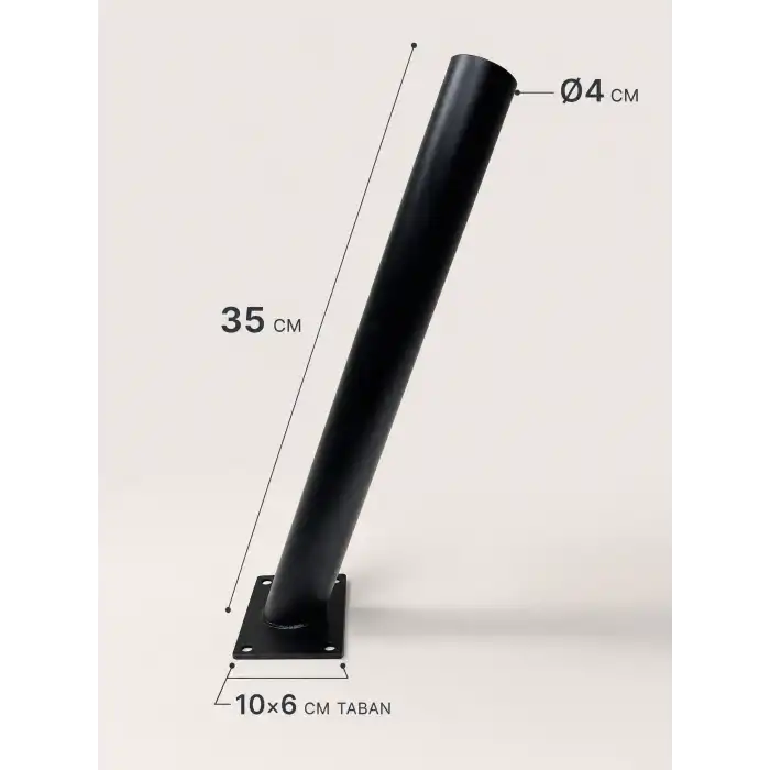 35 cm Siyah Metal Dış Mekan Sokak Armatürü Montaj Konsolu 4 cm Boru 10x6 cm Tabanlı