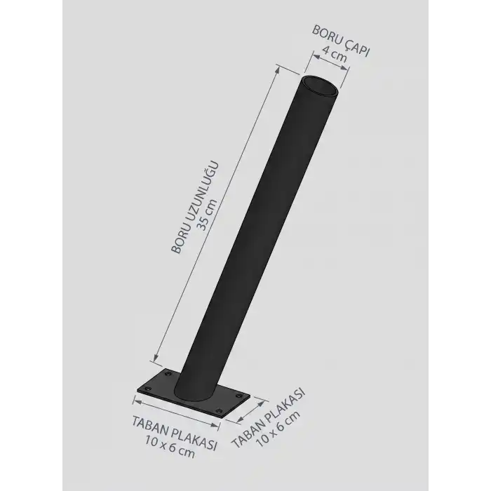 35 cm Siyah Metal Dış Mekan Sokak Armatürü Montaj Konsolu 4 cm Boru 10x6 cm Tabanlı