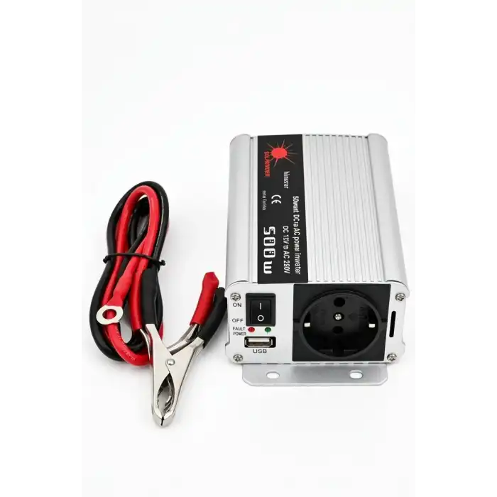 500W 12V DC 220V AC İnverter USB Çıkışlı Fanlı Akü Güç Dönüştürücü Araç Kullanımı