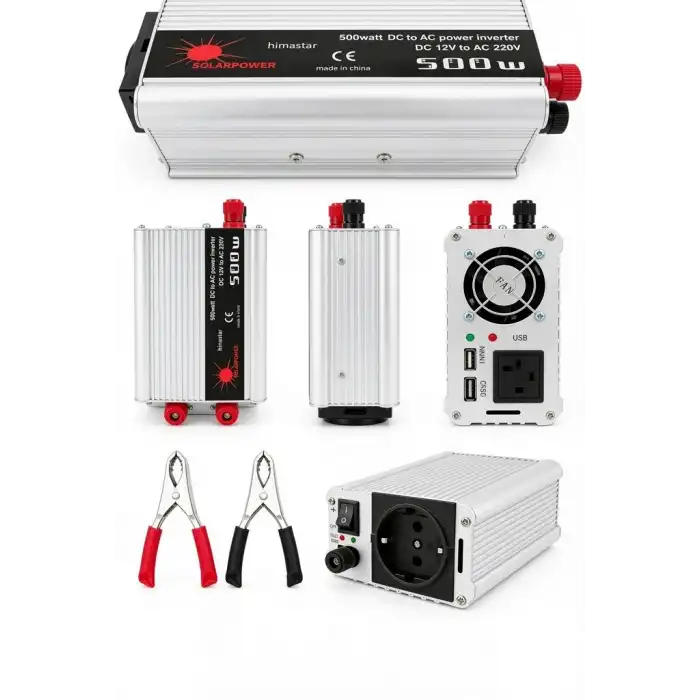500W 12V Akü İnverteri 220V AC Çıkışlı USB Portlu Fanlı Güç Dönüştürücü Araç Karavan Kullanımı