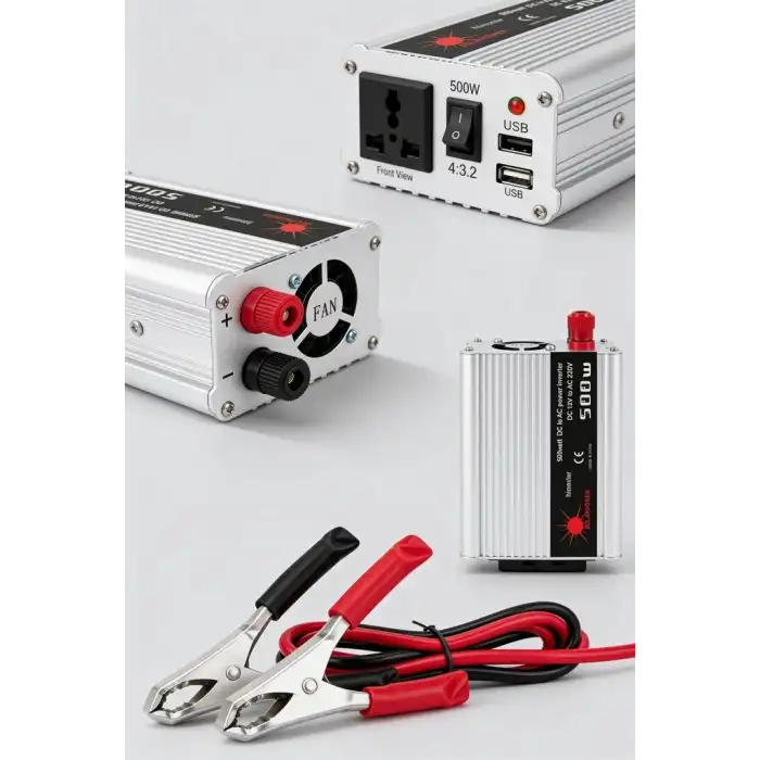 Araç ve Karavan İçin 500W 12V DC 220V AC USB Çıkışlı Fanlı İnverter Akü Güç Dönüştürücü