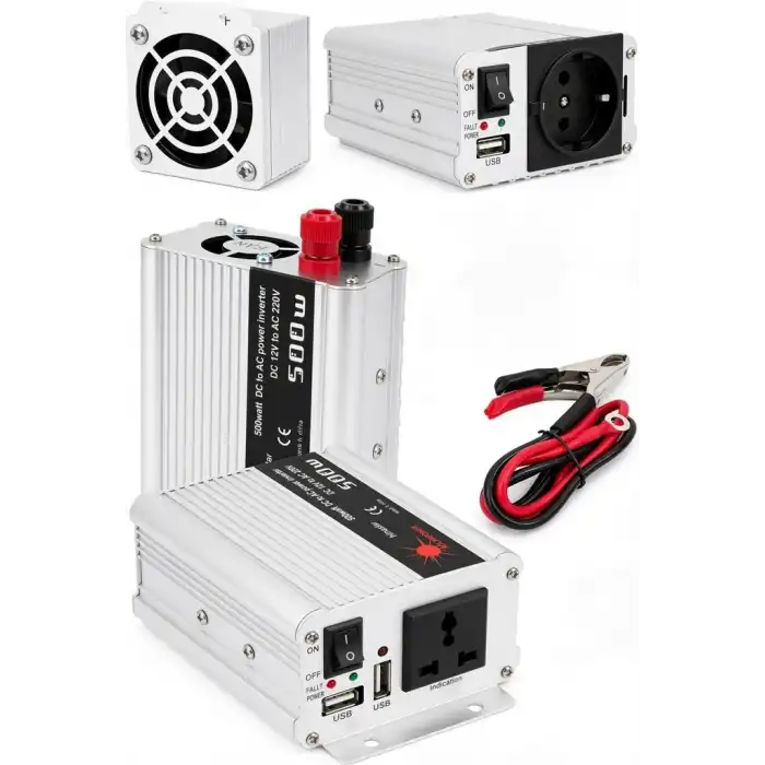 500W Fanlı Akü İnverteri 12V DC Giriş 220V AC Çıkış USB Portlu Taşınabilir Araç Kullanımı