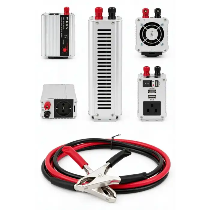500W Fanlı Akü İnverteri 12V DC Giriş 220V AC Çıkış USB Portlu Taşınabilir Araç Kullanımı