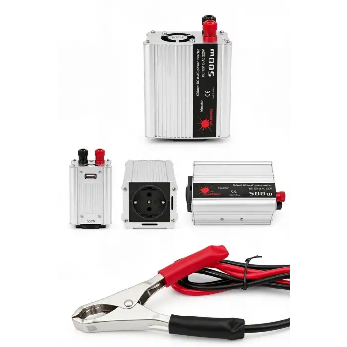 500W 12V Akü Güç İnverteri 220V AC ve USB Çıkışlı Fanlı Dönüştürücü Araç ve Karavan Kullanımı