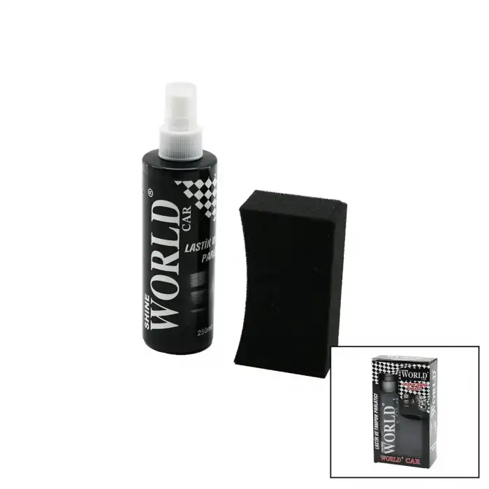 Shıne World Car  Lastik - Tampon  Parlatıcı Sprey Seti  Plastik Şişe   250ml ± %10 Parlatma Süngeri Bx40