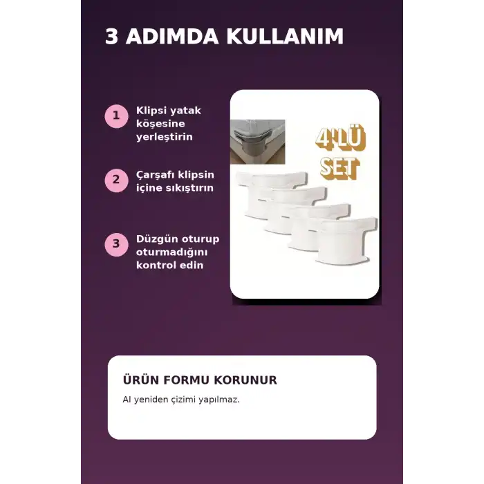 4lü Beyaz Plastik Yatak Çarşaf Sabitleyici Klips Seti