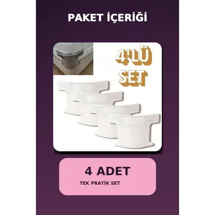 4lü Beyaz Plastik Yatak Çarşaf Sabitleyici Klips Seti