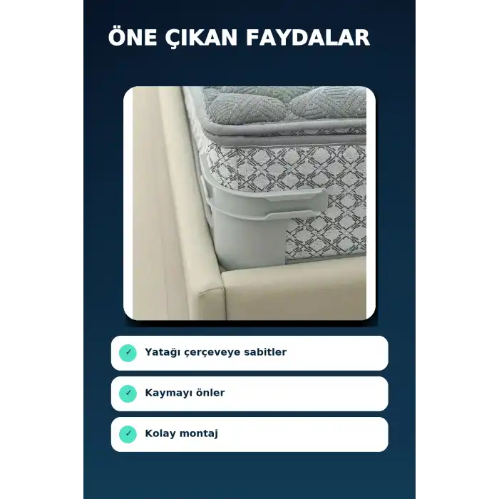 Gri Plastik Yatak Sabitleme Klipsi - Kaymaz Yatak Tutucu, Yatak Çerçevesine Sabitleme Aparatı