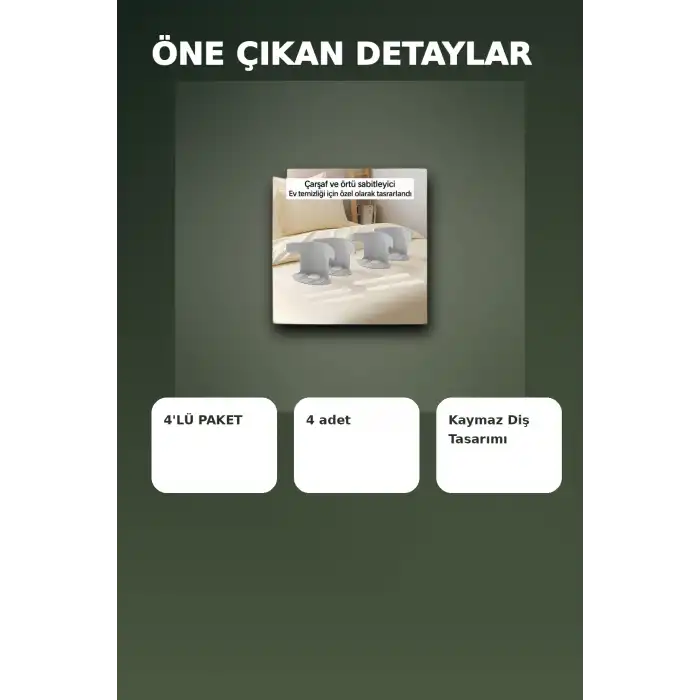 4lü Şeffaf Kaymaz Çarşaf ve Yorgan Sabitleyici – Yatak Örtü Tutucu Pratik Ev Çözümü