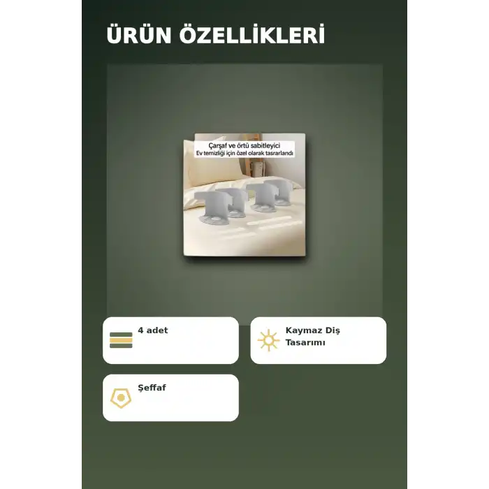 4lü Şeffaf Kaymaz Çarşaf ve Yorgan Sabitleyici – Yatak Örtü Tutucu Pratik Ev Çözümü