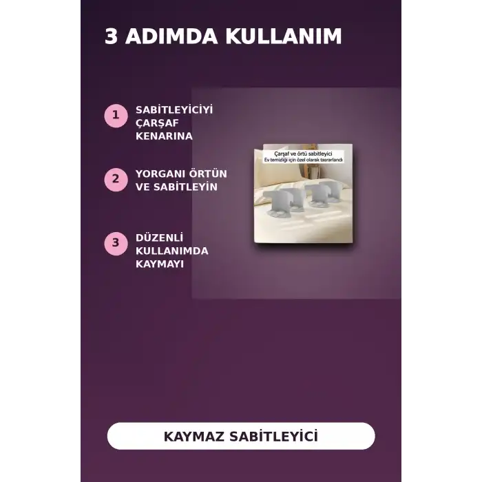4lü Şeffaf Kaymaz Çarşaf ve Yorgan Sabitleyici - Dişli Tutucu ile Pratik Çözüm