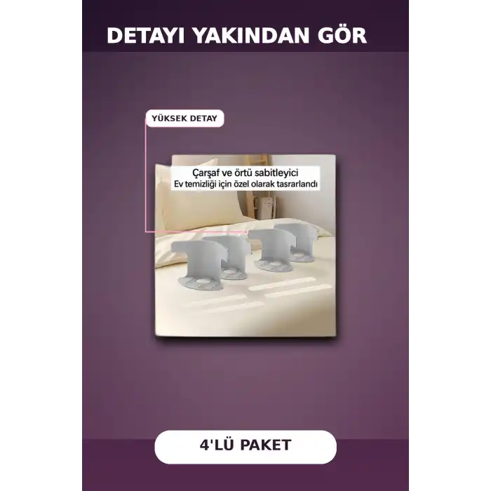 4lü Şeffaf Kaymaz Çarşaf ve Yorgan Sabitleyici - Dişli Tutucu ile Pratik Çözüm