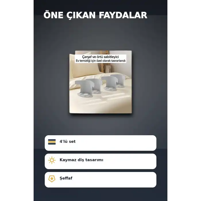 4lü Şeffaf Çarşaf ve Yorgan Sabitleyici – Kaymaz Dişli Pratik Çözüm