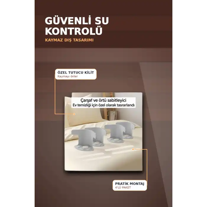 4lü Şeffaf Kaymaz Çarşaf ve Yorgan Sabitleyici - Dişli Tutucu ile Pratik Çözüm