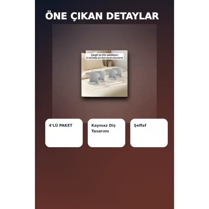 4lü Şeffaf Kaymaz Çarşaf ve Yorgan Sabitleyici - Dişli Tutucu ile Pratik Çözüm