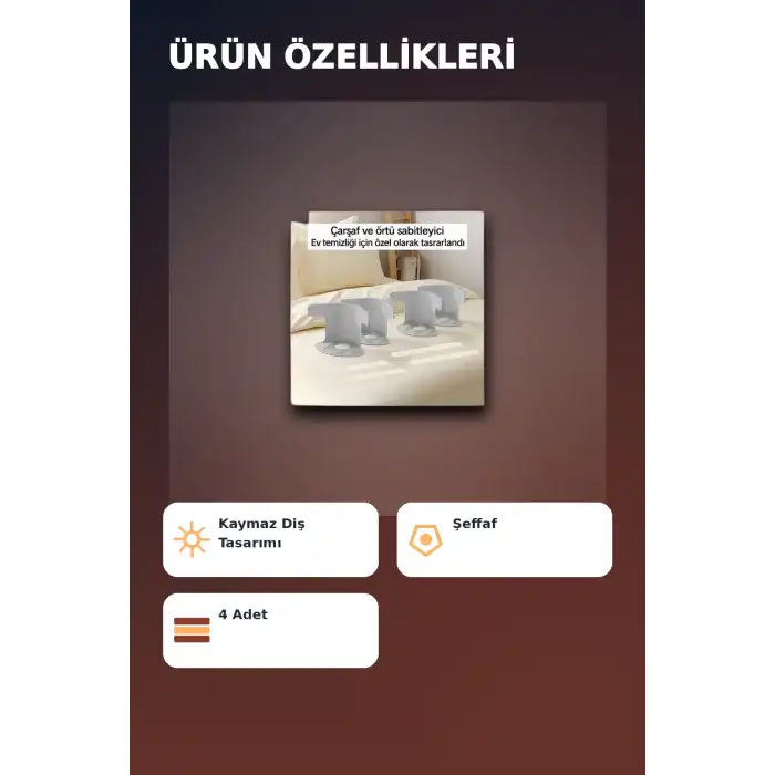 4lü Şeffaf Kaymaz Çarşaf ve Yorgan Sabitleyici - Dişli Tutucu ile Pratik Çözüm