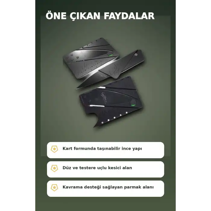 Kredi Kartı Boyutunda Katlanabilir Güvenlik Bıçağı Çift Uçlu Cüzdan Tipi Çakı