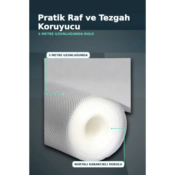 3 Metre Kalın Dokulu Şeffaf Raf Örtüsü ve Su Tutucu Tezgah Koruma Matı