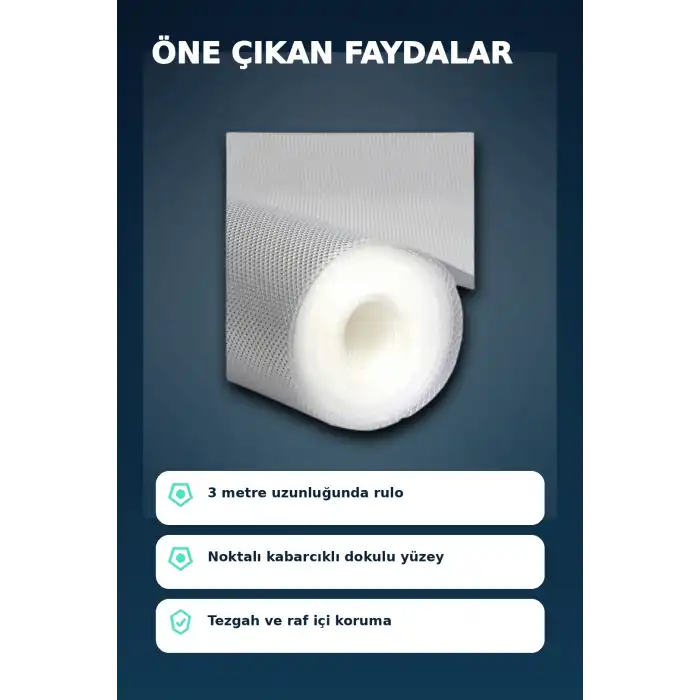 3 Metre Kalın Dokulu Şeffaf Raf Örtüsü ve Su Tutucu Tezgah Koruma Matı