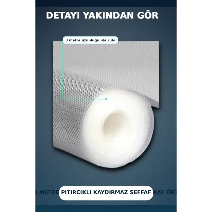 3 Metre Kalın Dokulu Şeffaf Raf Örtüsü ve Su Tutucu Tezgah Koruma Matı