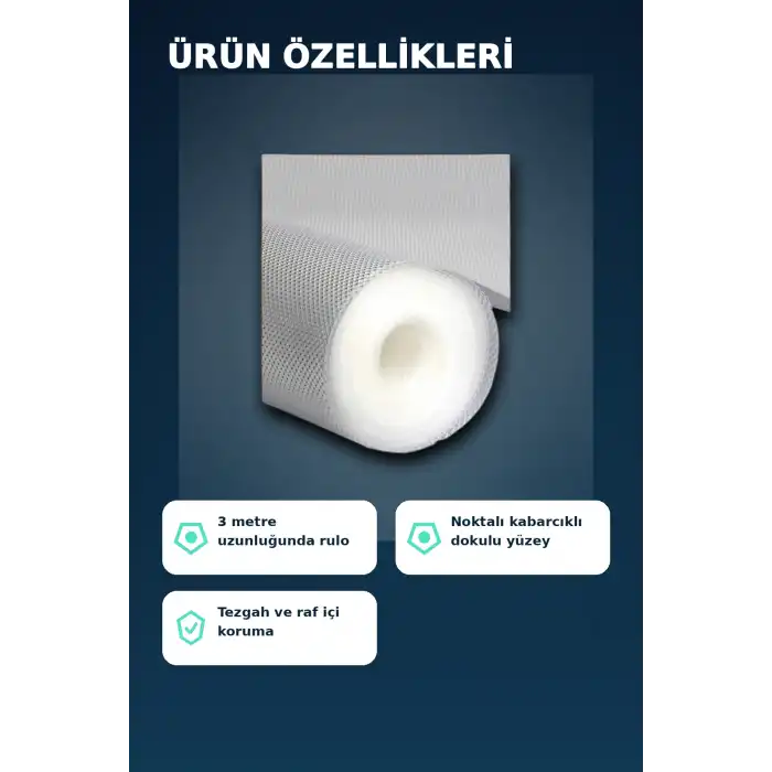 3 Metre Kalın Dokulu Şeffaf Raf Örtüsü ve Su Tutucu Tezgah Koruma Matı