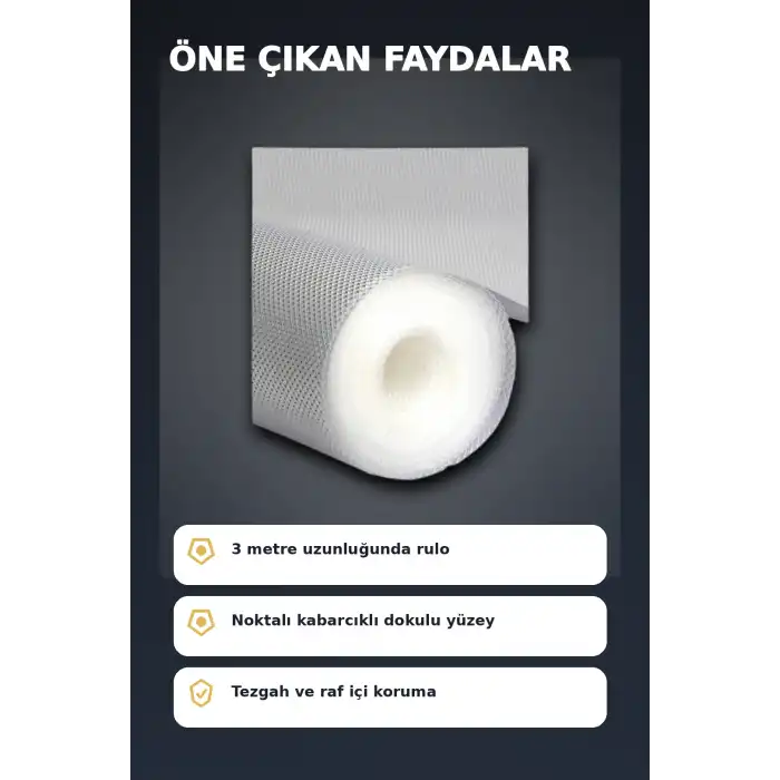 3 Metre Kalın Dokulu Şeffaf Raf Örtüsü, Kabarcıklı Tezgah ve Dolap İçi Koruyucu Mat