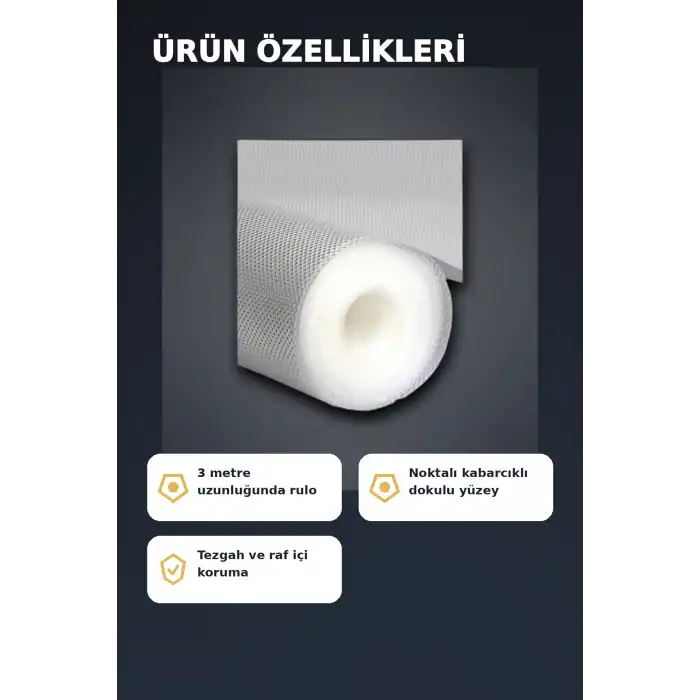 3 Metre Kalın Dokulu Şeffaf Raf Örtüsü, Kabarcıklı Tezgah ve Dolap İçi Koruyucu Mat