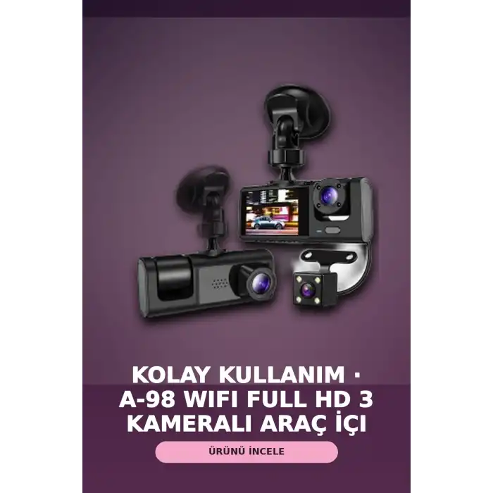 1080P Full HD 3 Kameralı Wi-Fi Bağlantılı Araç İçi Kayıt Cihazı ve Park Kamerası Seti