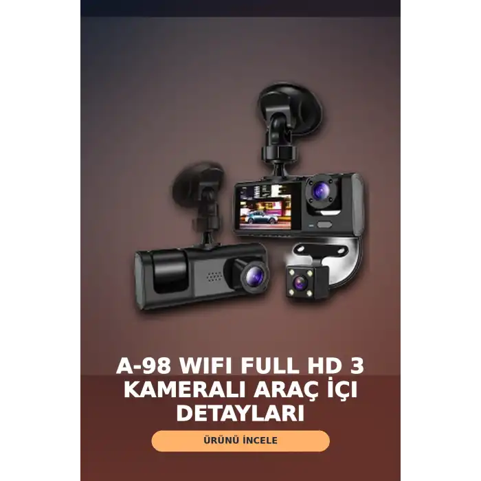 1080P Full HD 3 Kameralı Wi-Fi Destekli Araç İçi Yol Kayıt Kamerası 170 Derece Geniş Açı