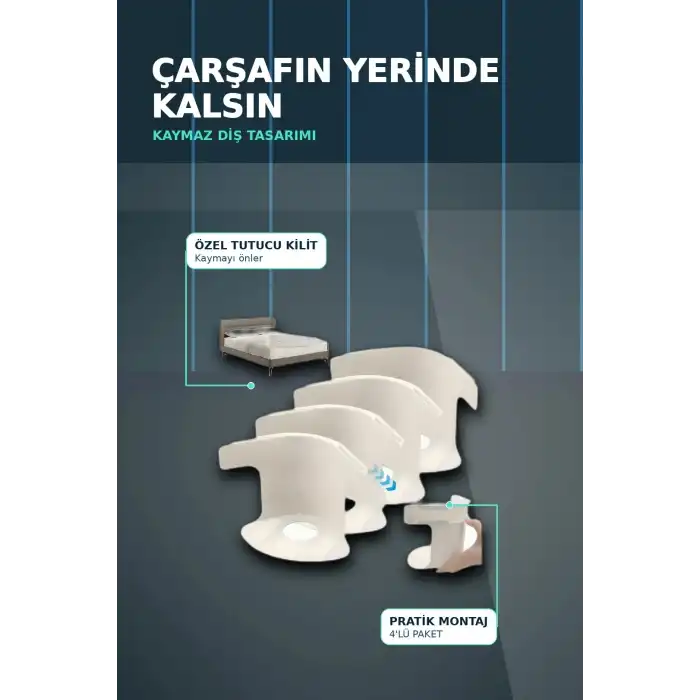 4lü Şeffaf Çarşaf ve Yorgan Sabitleyici – Kaymaz Dişli Tasarım, Ev Temizliği İçin Pratik Çözüm