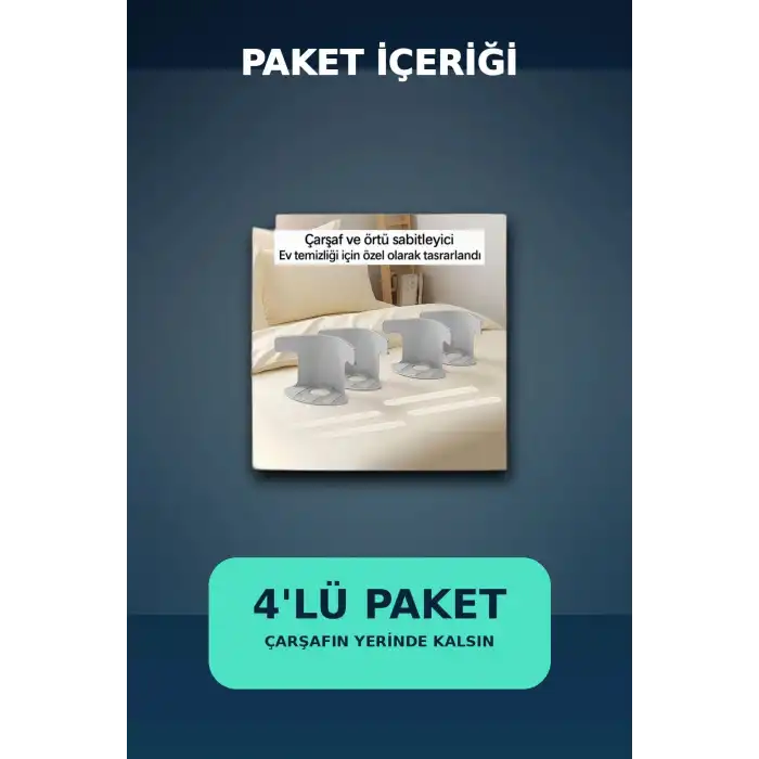 4lü Şeffaf Çarşaf ve Yorgan Sabitleyici – Kaymaz Dişli Tasarım, Ev Temizliği İçin Pratik Çözüm
