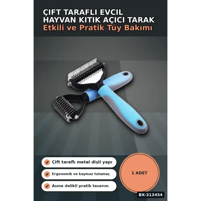 Çift Taraflı Evcil Hayvan Kıtık Açıcı Tarak - 1 Adet, Köpek Kedi Tüy Bakımı BX-313454