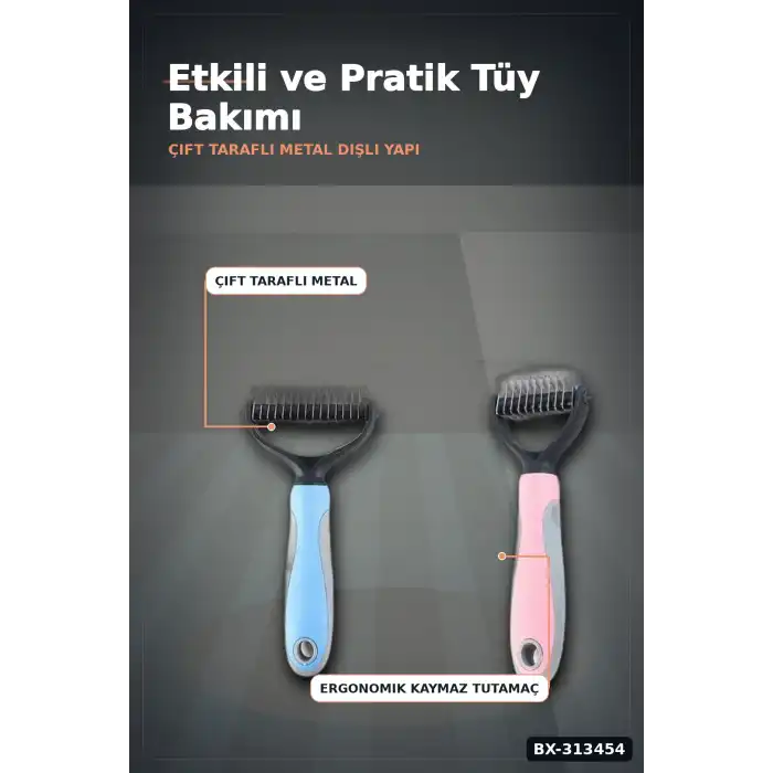 Çift Taraflı Evcil Hayvan Kıtık Açıcı Tarak - 1 Adet, Köpek Kedi Tüy Bakımı BX-313454