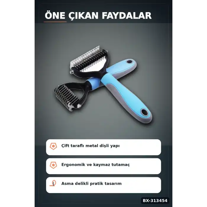 Çift Taraflı Evcil Hayvan Kıtık Açıcı Tarak - 1 Adet, Köpek Kedi Tüy Bakımı BX-313454