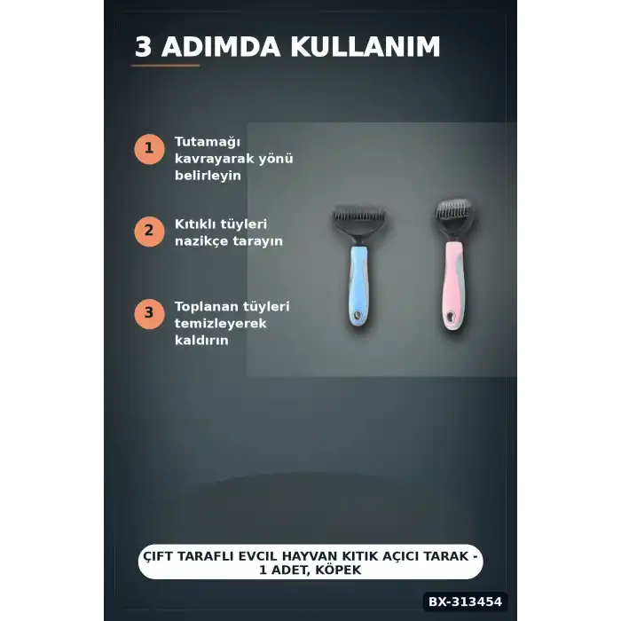 Çift Taraflı Evcil Hayvan Kıtık Açıcı Tarak - 1 Adet, Köpek Kedi Tüy Bakımı BX-313454
