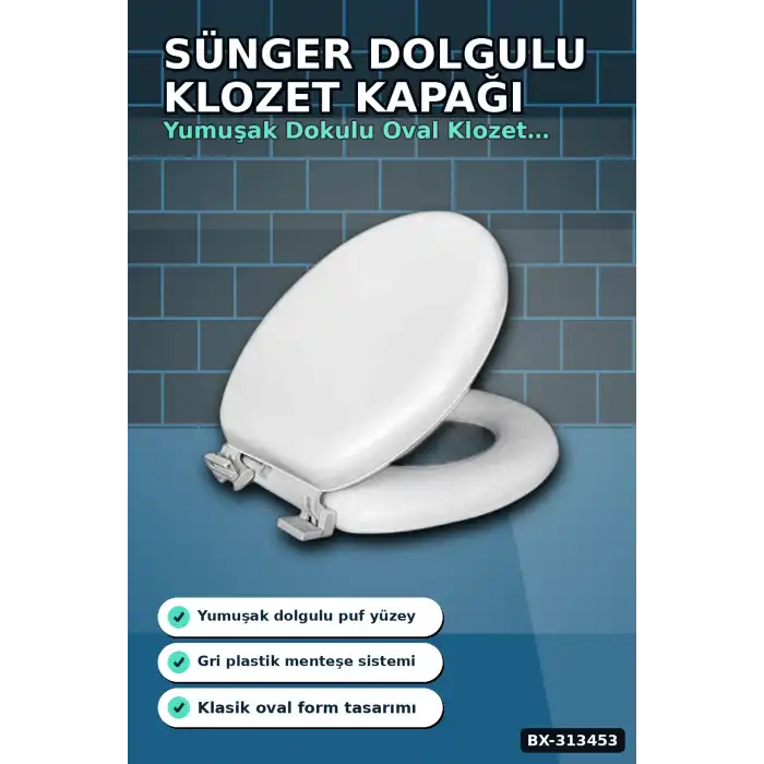 Sünger Dolgulu Standart Boy Klozet Kapağı - 1 Adet Yumuşak Puf Banyo Aksesuarı BX-313453