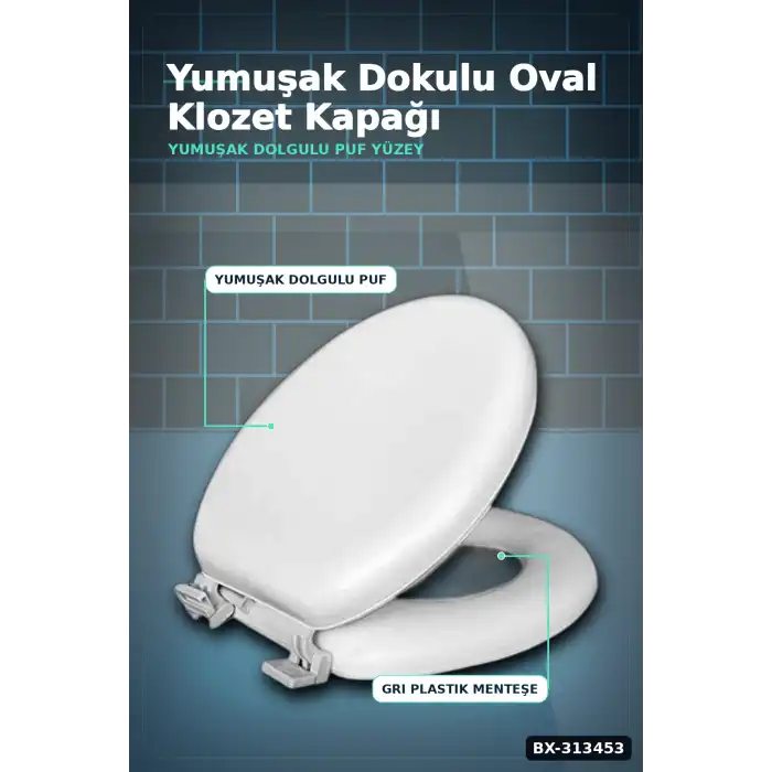 Sünger Dolgulu Standart Boy Klozet Kapağı - 1 Adet Yumuşak Puf Banyo Aksesuarı BX-313453