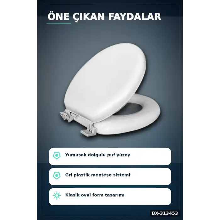 Sünger Dolgulu Standart Boy Klozet Kapağı - 1 Adet Yumuşak Puf Banyo Aksesuarı BX-313453