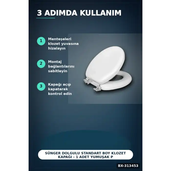 Sünger Dolgulu Standart Boy Klozet Kapağı - 1 Adet Yumuşak Puf Banyo Aksesuarı BX-313453