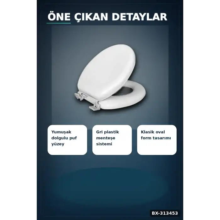 Sünger Dolgulu Standart Boy Klozet Kapağı - 1 Adet Yumuşak Puf Banyo Aksesuarı BX-313453