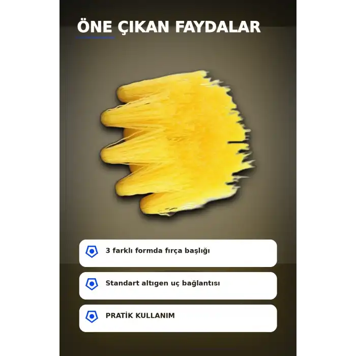 Yuvarlak Kafalı 3 Parça Matkap Temizlik Fırçası Seti Banyo Mutfak Araba Koltuk BX-313450