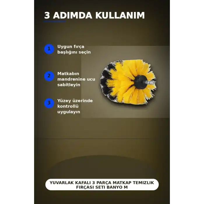 Yuvarlak Kafalı 3 Parça Matkap Temizlik Fırçası Seti Banyo Mutfak Araba Koltuk BX-313450