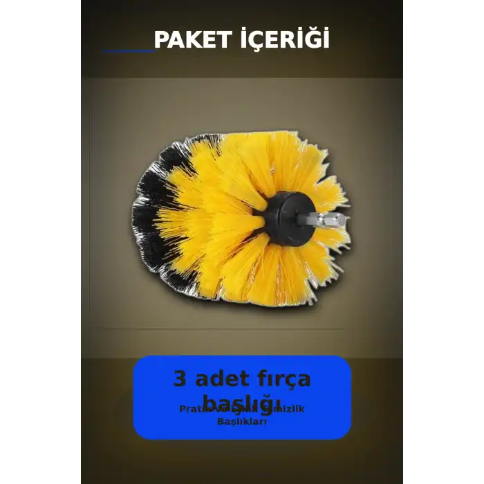 Yuvarlak Kafalı 3 Parça Matkap Temizlik Fırçası Seti Banyo Mutfak Araba Koltuk BX-313450
