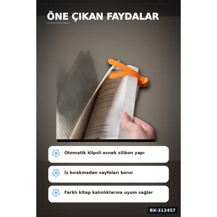 Silikon Otomatik Kitap Ayıracı 3 Adet Klips Seti - Akıllı Yer İmi Okuma Aksesuarı BX-313457