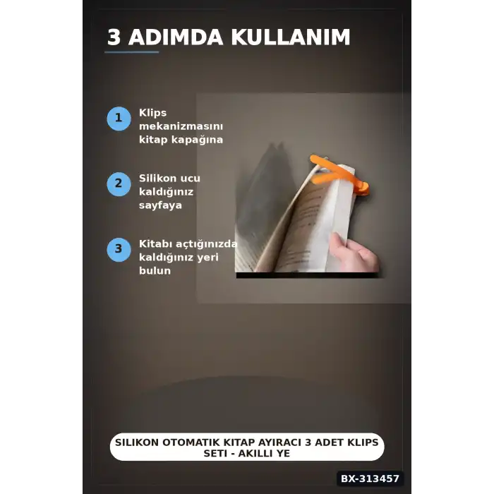 Silikon Otomatik Kitap Ayıracı 3 Adet Klips Seti - Akıllı Yer İmi Okuma Aksesuarı BX-313457