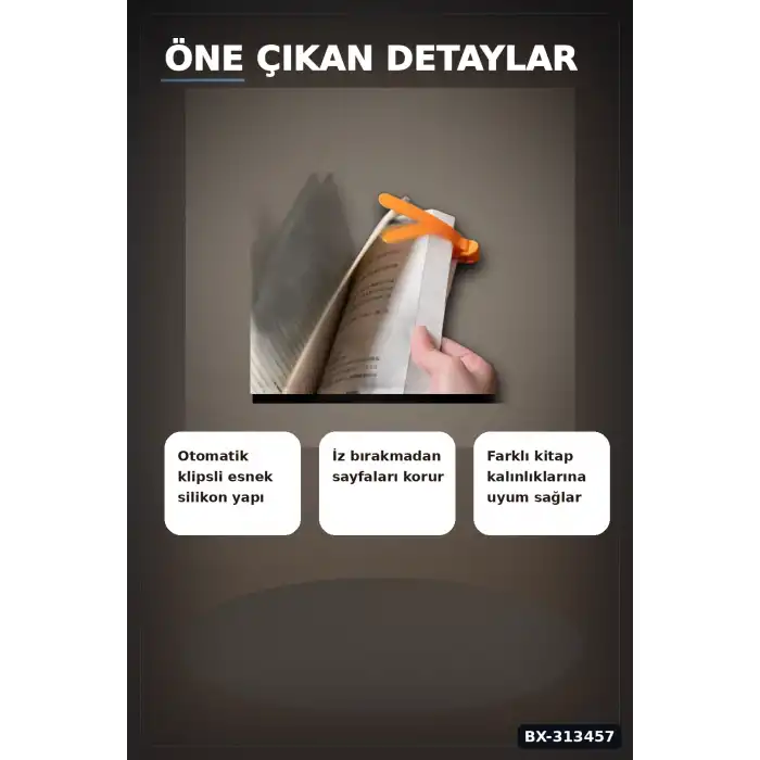 Silikon Otomatik Kitap Ayıracı 3 Adet Klips Seti - Akıllı Yer İmi Okuma Aksesuarı BX-313457
