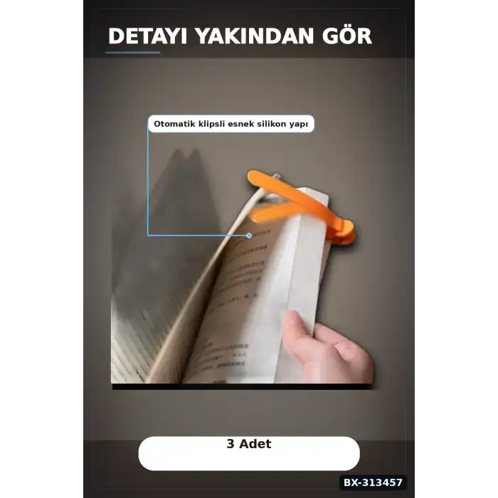 Silikon Otomatik Kitap Ayıracı 3 Adet Klips Seti - Akıllı Yer İmi Okuma Aksesuarı BX-313457
