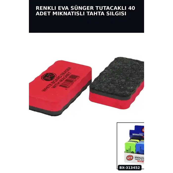 Renkli Eva Sünger Tutacaklı 40 Adet Mıknatıslı Tahta Silgisi - Sınıf Kullanımına Uygun BX-313452