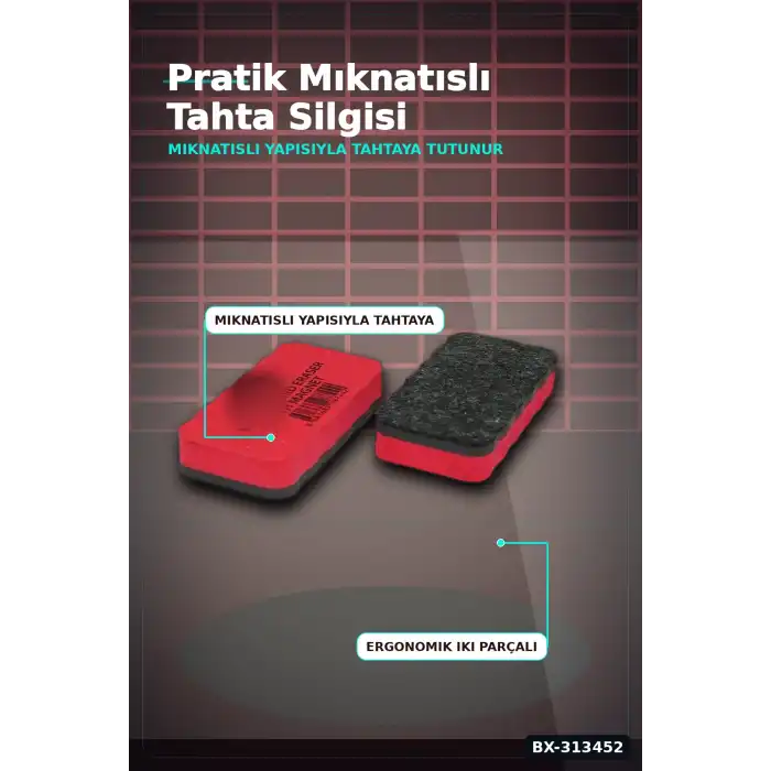 Renkli Eva Sünger Tutacaklı 40 Adet Mıknatıslı Tahta Silgisi - Sınıf Kullanımına Uygun BX-313452